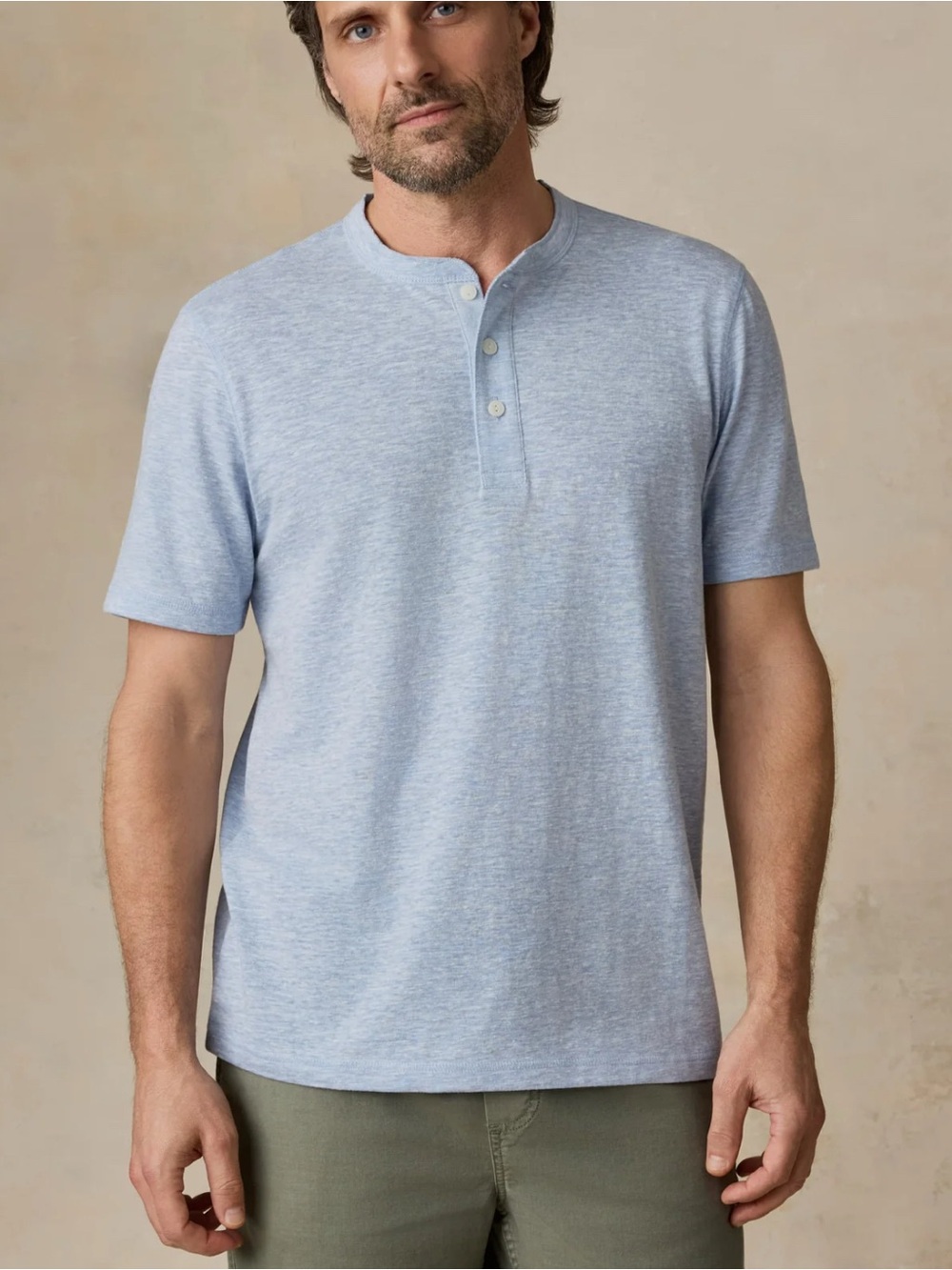 Faherty Men's Light Blue Short-Sleeve Henley